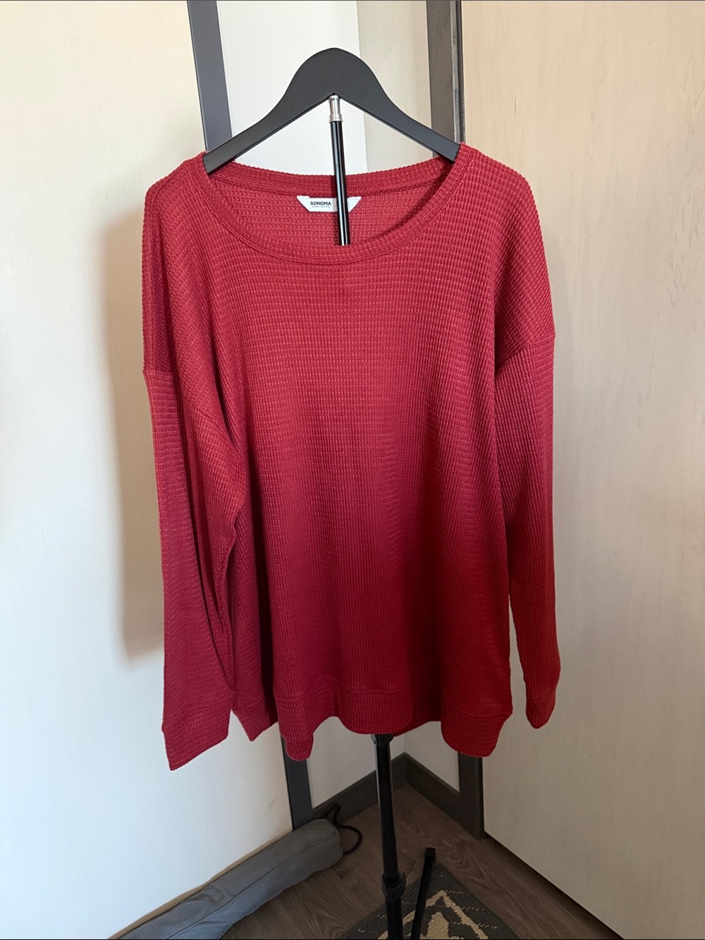 Sonoma Red Waffle Knit Long Sleeve Scoop Neck Top